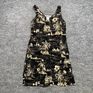 Weekend Traffic Vintage 90s Tropical Island Print Rayon Shift Dress Black XS‎